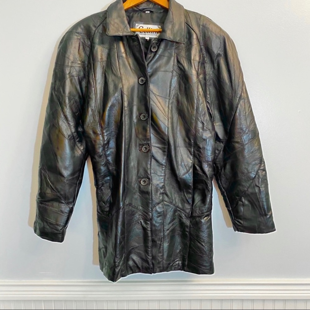 Vintage 80's Patchwork Leather Coat Large black
